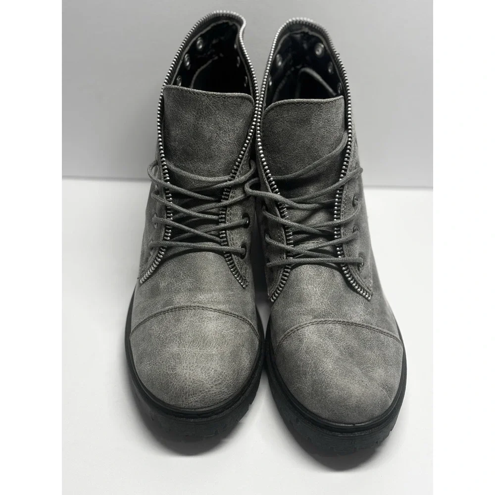 Qupid Bootie Women's Gray Zip‎ Grunge Boots Size 6.5